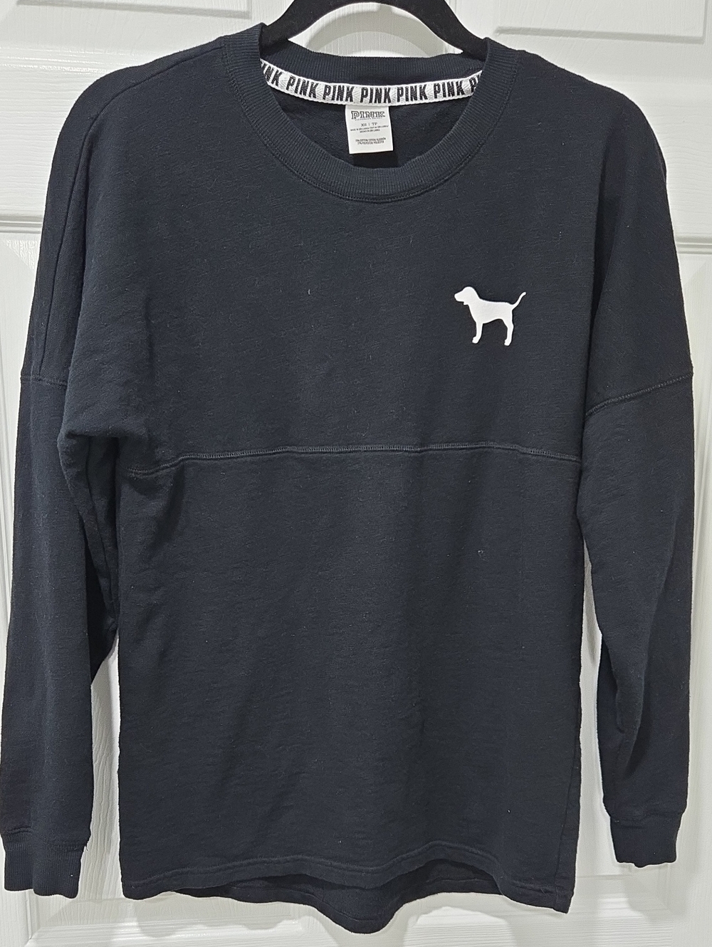PINK Victoria's Secret Black Crewneck Sweater with White Dog Logo